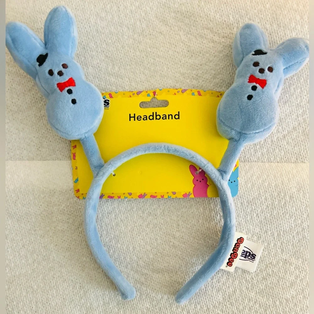 NEW! Peeps Bunny Plush Blue Headband With Embroidered Top Hat & Red Bow Tie- NWT